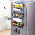 Multi Functional Refrigerator Foldable Rack Side Multi Layer Shelf with Hooks -White/Black. 