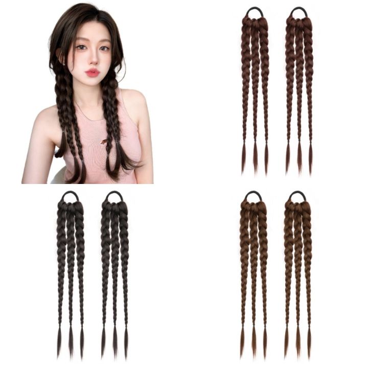 Linman 2Pcs Hair Accessories Synthetic Boxing Braids Ponytail Rubber Band HaiLuxury r Extension Pony Tail Hairpiece Long Natural Twist Braid Wig for Women