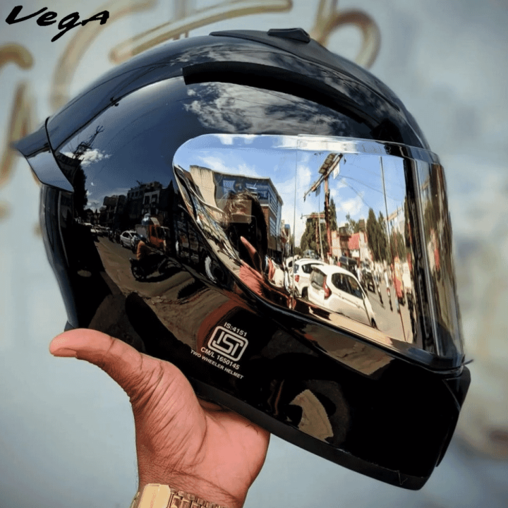 Vega Bolt Glossy Black Full Face Helmet | VEGA DOT & ISI Certified ABS Material Aerodynamic Design Head Protection Wear