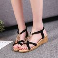 Sandals Women's 2023 Summer New Korean Style Open Toe Beaded Women's Sandals Bohemian Wedge Fish Peep Foreign Trade Casual. 