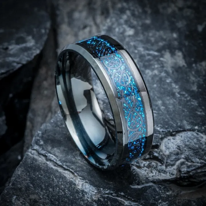 8mm%20Viking%20Dragon%20Pattern%20Ring%20for%20Weddings,%20Engagements,%20and%20Anniversaries,%20Titanium%20Steel%20with%20Blue%20Black%20Celtic%20Inlay%20-%20Image%203