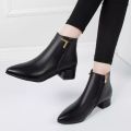 Fashion Women Boots Casual Leather Low High Heels Spring Shoes Women Pointed Toe Rubber Ankle Boots. 