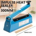 300MM Impulse Sealer Heat Sealing Machine Vacuum Bag Sealer Plastic Sealer 220V 50/60HZ,blue. 
