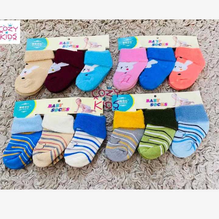 KidsSansar - Baby Soft Cotton 3 Pairs Different Color Socks Set