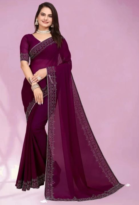 Fashionable%20Embellished%20Purple%20Georgette%20Silk%20Blend%20Saree%20For%20Women%20With%20Lace%20Banglori%20Blouse%20(Unstitched)%20-%20Image%207