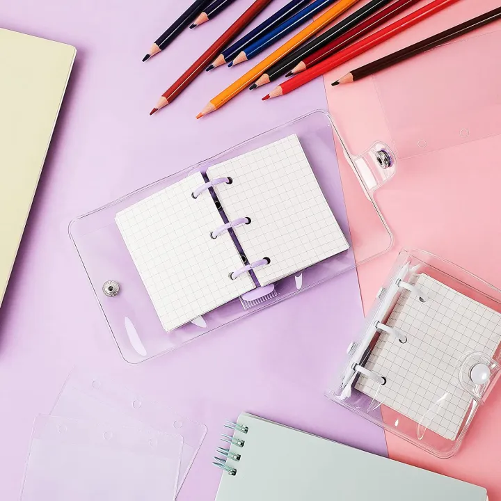 Spreeshop%202%20Pcs%20Transparent%203%20Ring%20Binder%20Cover%20PVC%20Clear%20Notebook%20Loose%20Leaf%20Mini%20Binder%20with%2080%20Inner%20Papers%20and%20Refillable%20Bags%20-%20Image%206
