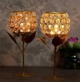 Golden Round Crystal Candle Holder For Decoration 6.5 Inch Height. 