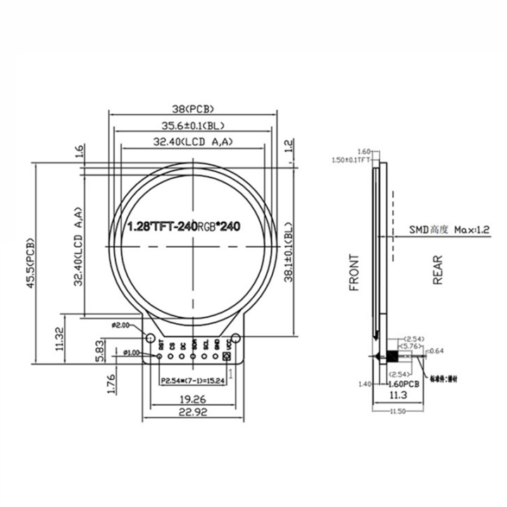 1.28%20Inch%20TFT%20LCD%20Display%20Module%20Component%20Round%20RGB%20IPS%20HD%20240X240%20Resolution%20GC9A01%20Driver%204%20Wire%20SPI%20Interface%20Adapter%20Board%20-%20Image%202