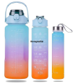 Water Bottles 3 In 1 Non-Toxic 3pcs set 2L Motivational Water Bottle Leakproof Plastic Water Bottle Reusable For Running With 3D Stickers Gym Cyclin Sport Water Bottles. 