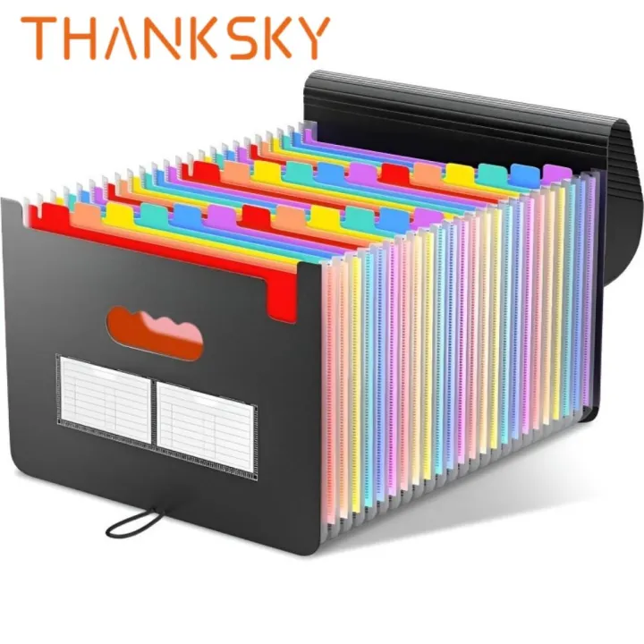 Multi Purpose File Portable 25 Pockets File Folder Organizer Rainbow Plastic Expandable ...