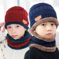 2 In 1 Winter Warm Fleece Liner Knitted Beanie Hat Tube Scarf Set Boys Girls Skullies Cap. 