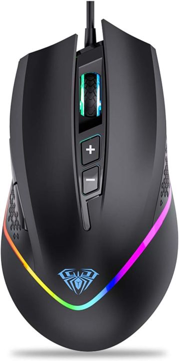 AULA F805 Wired Gaming Mouse with Side Buttons, 6400 DPI, RGB Backlit USB Computer Mice (Black)