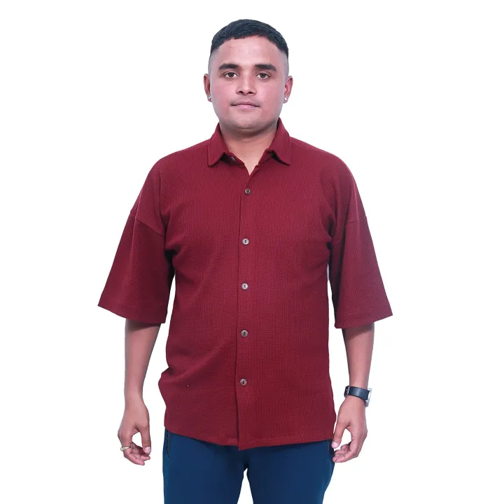 Quarter%20Sleeves%20Waffle%20Shirt%20For%20Men%20-%20Image%202