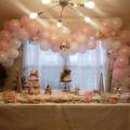 Pink Theme Balloon Backdrop set with White & Golden Balloons. 
