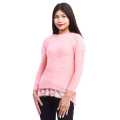 Peach Color Woolen Round Neck Full Sleeves Plain Sweater For Women. 