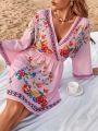 Multicolor V-Neck Floral Printed Summer Dress For Women. 