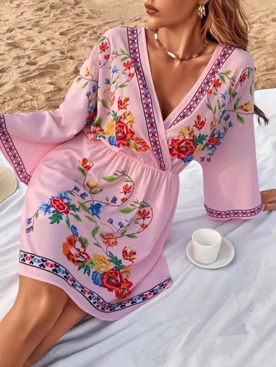 Multicolor%20V-Neck%20Floral%20Printed%20Summer%20Dress%20For%20Women%20-%20Image%204