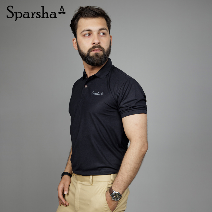 Sparsha Dark Black Polo T-Shirt For Men - Multisize | Fashion | T-Shirts For Men | Men'S Wear | Polo T-Shirts |