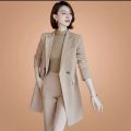 Boss Lady Single Button Classic Brown Formal Coat And Pant Set For Women. 
