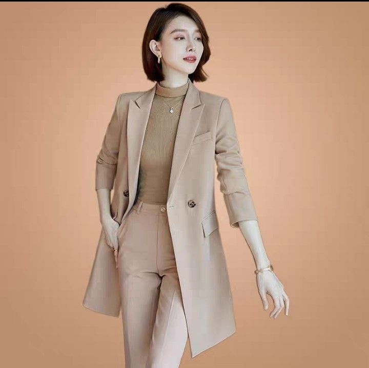 Brown Coat Coat And Trousers For Ladies Boss Lady Single Button