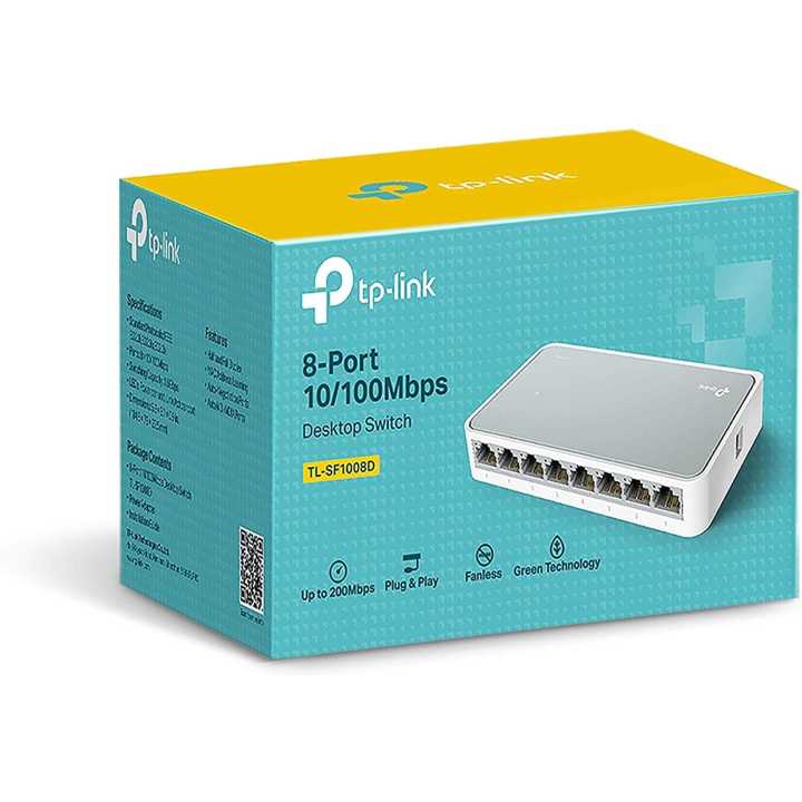 TP-Link 8 Port 10/100Mbps Fast Ethernet Switch  Desktop Ethernet Splitter  Ethernet Hub  Plug and Play  Unmanaged (TL-SF1008D), White