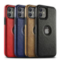TPU With Logo Hole Leather Protective Mobile Back Cover for iPhone 12 Pro Max Case Logo Cut Design Black color. 