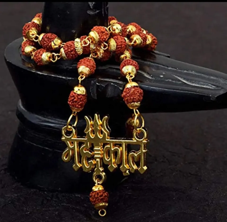 Religious Rudraksha Mala Mahakal Shiva Gold Pendant for Men and