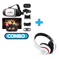 Combo Offer Pack Of Vr Box 3D Virtual Reality & Bass Wireless Bluetooth Headphone. 