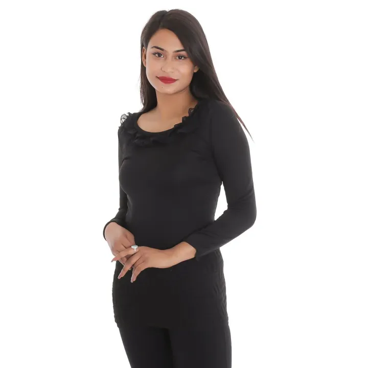 Black%20Ruffle%20Design%20Neck%20Sweater%20For%20Women%20-%20Image%203