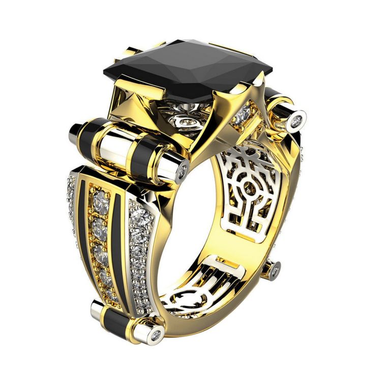 【VisioN Super Shop】Rhinestone Inlaid Carved Finger Ring Wedding Party Gift