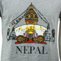 Grey Cotton Round Neck Buddha Nepal Printed T-Shirt For Men. 