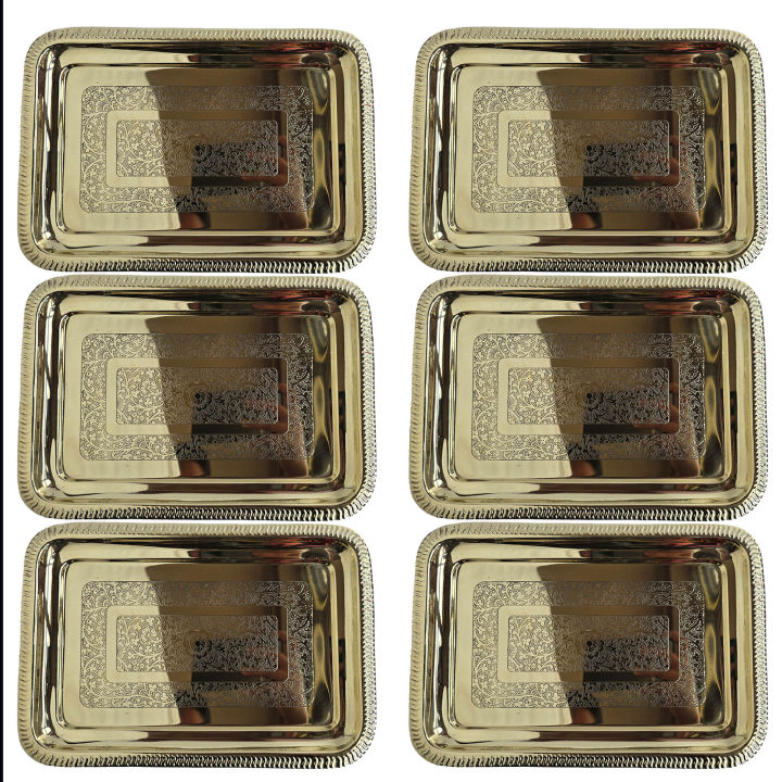 Axia Krafts Brass Serving Tray 11 inches | Set Of 6 |Unique | Rectangular