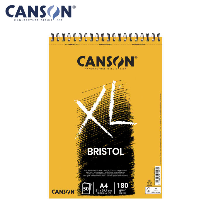 Canson Xl® Bristol Pad A4 (C31078A021) | 50 Sheets  | 180G | White | Ultra Smooth | Mixmedia | Spiral-Wiro Bound | Made In France