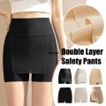 Difutagui Ice Silk High Waist Women Tummy Control Seamless Shorts Double Fashion Layer Under The Skirt Boxer Safety Pants Women Shapewear. 
