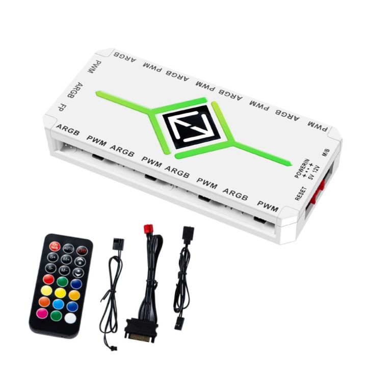 RNQB0D7SHM9ND Tummaster Argb Fan Hub, 10-port 4 Pin Pc Fan Controller, 5v-3pin Argb Fan Hub, Magnetic Suction, Sata Power Input,rf Remote