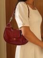 Ampersand Women’s Glossy PU Leather Saddle Bag with Dual Straps & Zipper Closure – Style 7702 bag for women. 