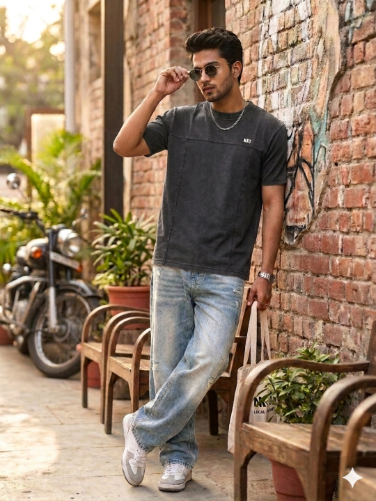 NKT Vintage Wash Panel Stitch Tee | Slim Regular Fit Cotton Tee | Minimalist Summer Top Top For Men