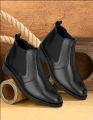 Black Classic Leather Ankle Boots For Men. 