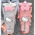 Wenefang 600/900ML Sanrio Hello Kitty Large Capacity Plastic Water Cup Cartoon Fifty percent discount Portable Beverage Bottle Outdoor Fitness Straw Cup Gift. 