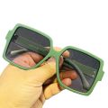 Oversized Square Vintage Korean Green Frame Purple Lens Trendy Sunglasses For Women. 