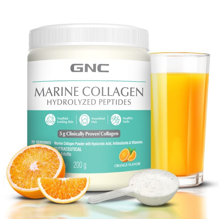 GNC Marine Collagen Hydrolyzed Peptides 200g (Orange Flavor) With Reduce Fine Lines & Wrinkles For Youthful Skin