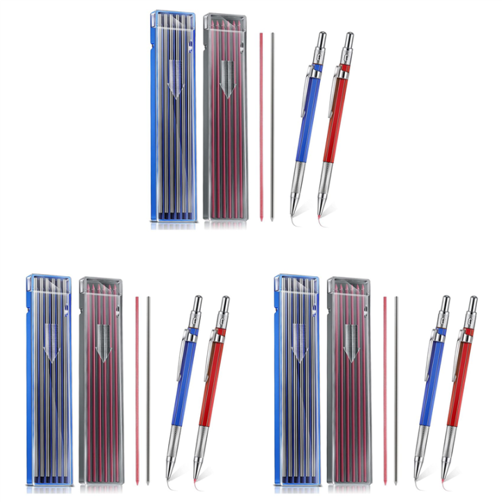 JAERBEE 6 Pcs Welders Pencil with 72 Pcs 2mm Refills Mechanical Pencil with Built In Sharpener Carpenter Pencils
