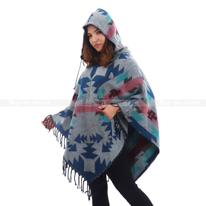 Woolen Hooded Poncho For Women