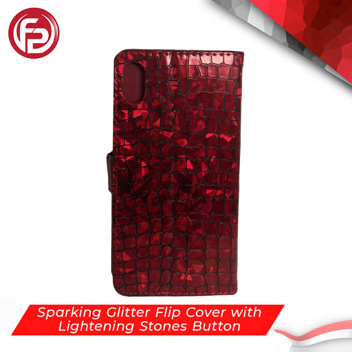 Apple%20iPhone%20XS%20Max%20Sparking%20Flip%20Cover%20with%20Glitter%20Plated%20Button/%20Crocodile%20Skin%20Pattern%20Mobile%20Phone%20Case%20-%20Image%205