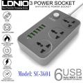 LDNIO SC3604 Hybrid 3.4A 6 USB & 3 Electrical Power Socket Fast Charging Smart Power Strip - Multi Plug - Multi Plug. 