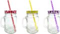 Glass Mason Jar with Straw. 