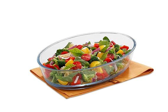 Signoraware Bake 'N' Serve Oval Bakeware Safe and Oven Safe Glass Dish Tray | Borosilicate Glass Bowl Container | Microwave Oven Safe Baking (3000ml, Set of 1, Clear) code-1304