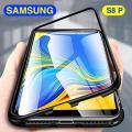 Samsung S8 Plus Magnetic Ultra-thin Case Magnets Metal Frame Transparent Tempered Glass Back and 360 Degrees Fully Protective Cover. 