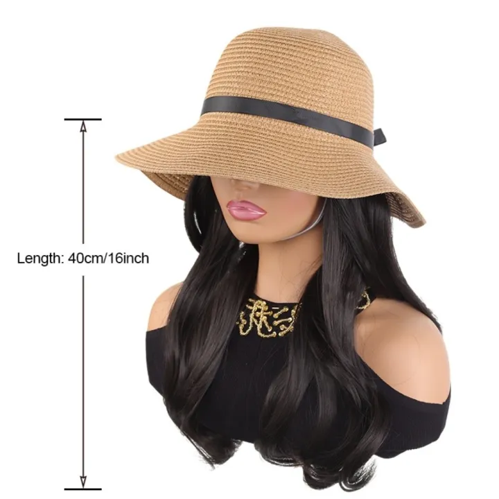 Casual%20Sun%20Protection%20Summer%20Straw%20Sun%20Hat%20Wig%20Breathable%20Foldable%20Fisherman%20Hat%20with%20Built-in%20Wig%20Wide%20Brim%20Hairpiece%20Long%20Wavy%20Curly%20Hair%20Vacation%20Accessory%20-%20Image%202