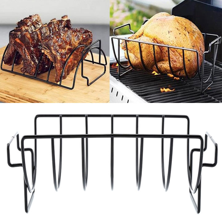 Non-Stick Rib Shelf Stand Barbecue Rib And Roast Rack Stainless Steel ...